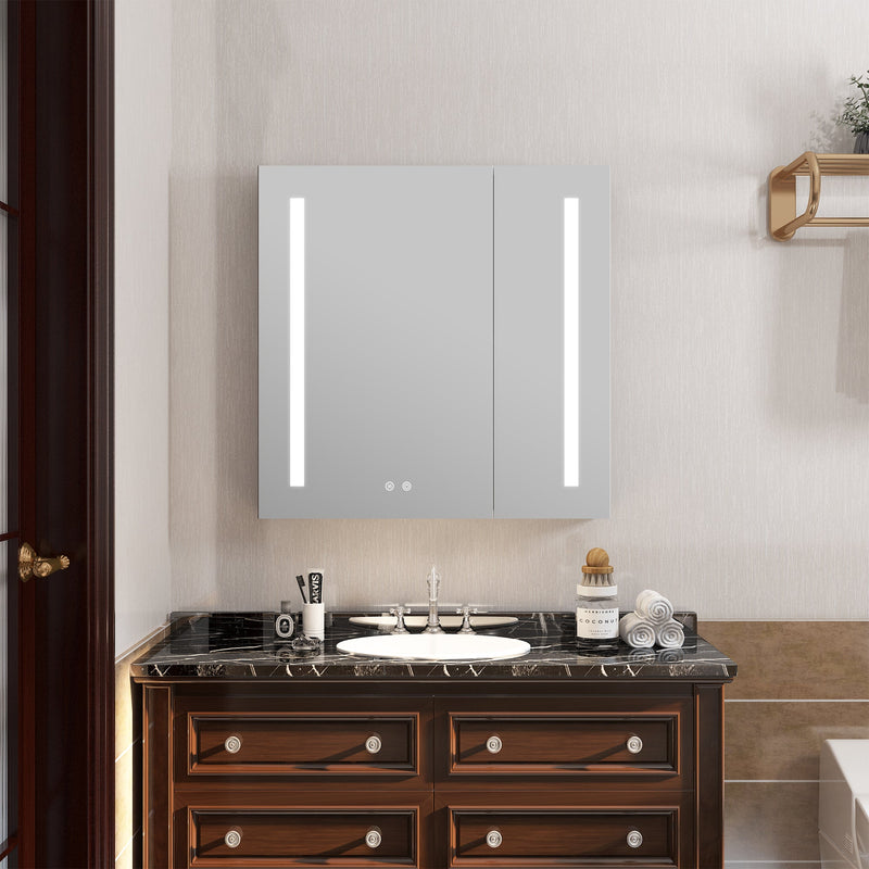 36-in x 30-in Lighted LED Surface/Recessed Mount Aluminum Mirrored Medicine Cabinet with Outlet