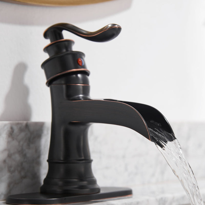 Single Hole Single Handle Sleek Stylish Bathroom Faucet with Drain Kit Included in Oil Rubbed Bronze (Valve Included)