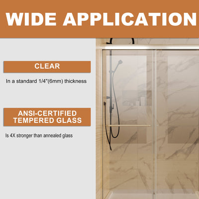 54 in. W x 72 in. H Sliding Framed Shower Door Finish with Clear Glass