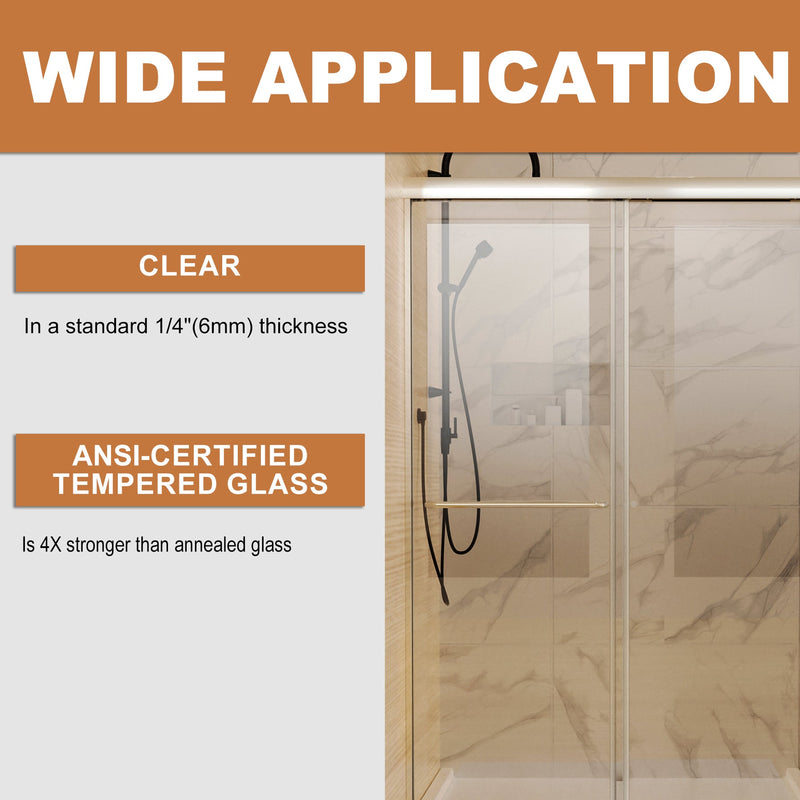 54 in. W x 72 in. H Sliding Framed Shower Door Finish with Clear Glass