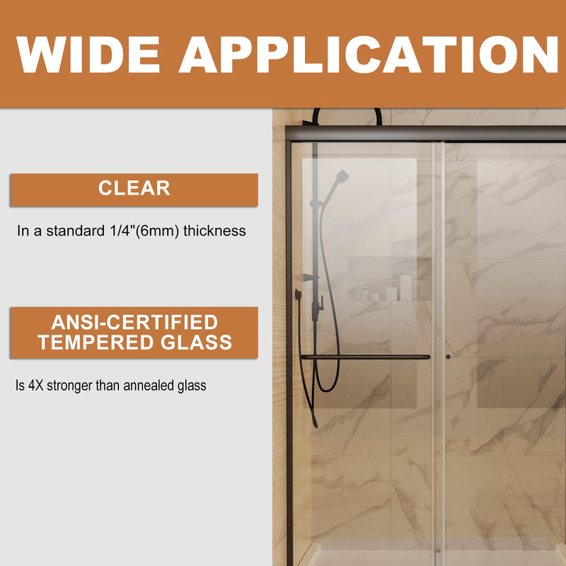 48 in. W x 72 in. H Sliding Framed Shower Door Finish with Clear Glass