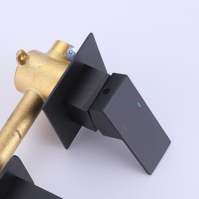 Wall Mounted Sink Faucet Matte Black Square Solid Brass Basin Mixer Tap