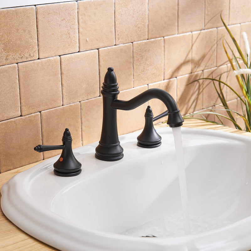 8 in. Widespread Double Handle Classical Spout Bathroom Faucet with Drain Kit Included in Matte Black