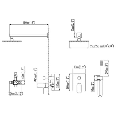 Wall Mounted Rainfall Shower System Brushed Gold Shower Faucets Set