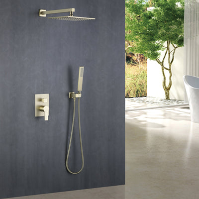 2-Spray Patterns with 1.8 GPM 10 in. Wall Mount Dual Shower Heads with 360-Degree Rotation