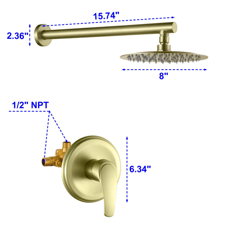 8 in. 1-Spray Patterns with 2.1 GPM Wall Mount Fixed Shower Head with Valve Included