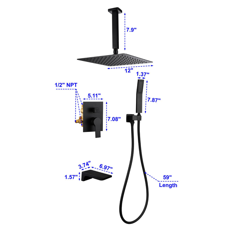 Ceiling Mount Single-Handle 1-Spray Tub and Shower Faucet with 12 in. Fixed Shower Head