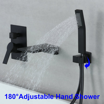 Single-Handle Wall-Mount Tub Faucet with Hand Shower and Waterfall Spout