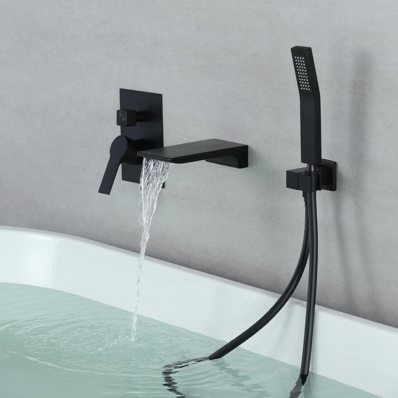 Single-Handle Wall-Mount Tub Faucet with Hand Shower and Waterfall Spout