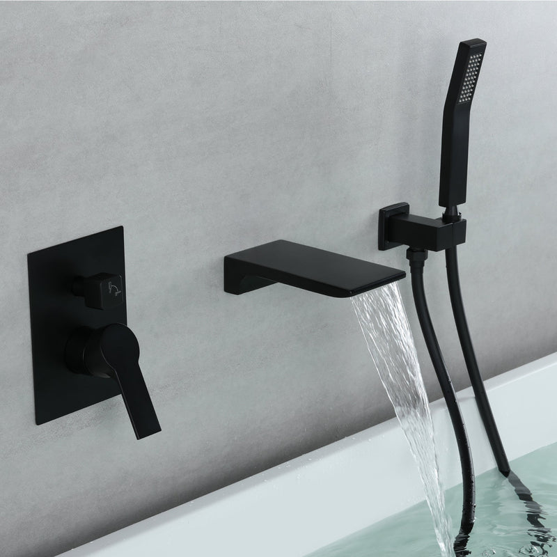 Single-Handle Wall-Mount Tub Faucet with Hand Shower and Waterfall Spout