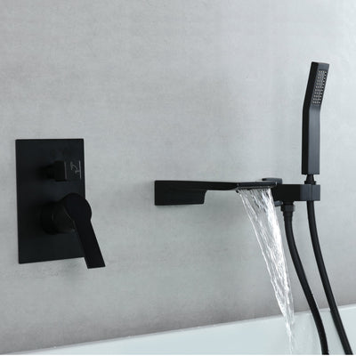 Single-Handle Wall-Mount Tub Faucet with Hand Shower and Waterfall Spout