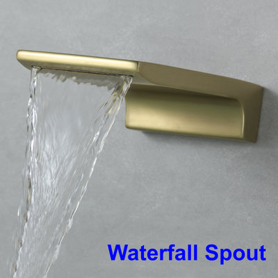 Single-Handle Wall-Mount Tub Faucet with Hand Shower and Waterfall Spout