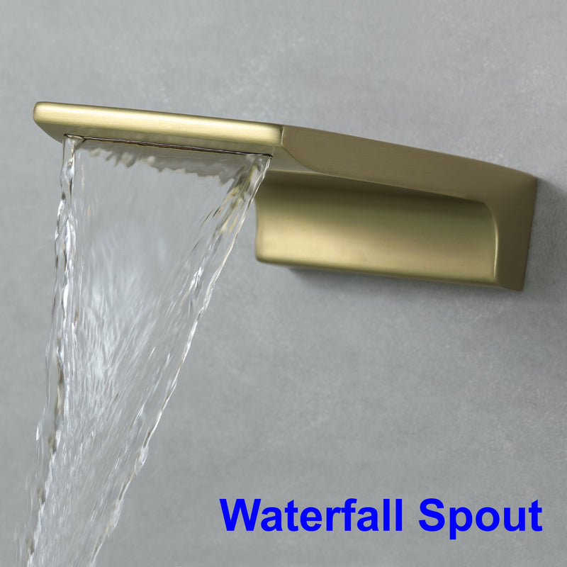 Single-Handle Wall-Mount Tub Faucet with Hand Shower and Waterfall Spout