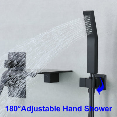 Waterfall Spout Single-Handle Tub Wall Mount Roman Tub Faucet with Hand Shower