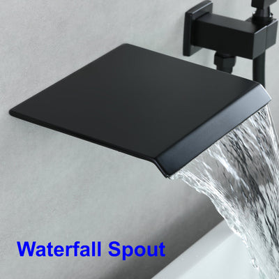 Waterfall Spout Single-Handle Tub Wall Mount Roman Tub Faucet with Hand Shower