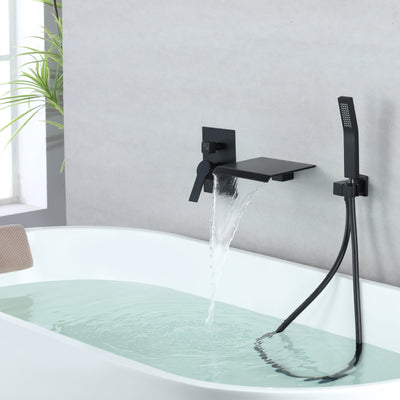 Waterfall Spout Single-Handle Tub Wall Mount Roman Tub Faucet with Hand Shower