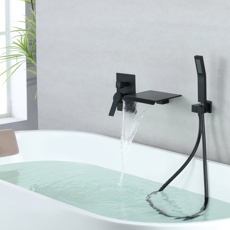 Waterfall Spout Single-Handle Tub Wall Mount Roman Tub Faucet with Hand Shower