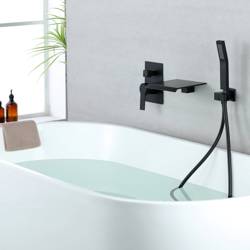 Waterfall Spout Single-Handle Tub Wall Mount Roman Tub Faucet with Hand Shower