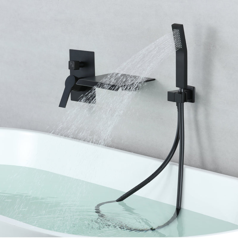 Waterfall Spout Single-Handle Tub Wall Mount Roman Tub Faucet with Hand Shower