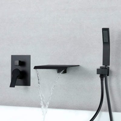 Waterfall Spout Single-Handle Tub Wall Mount Roman Tub Faucet with Hand Shower