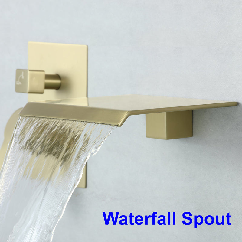 Waterfall Spout Single-Handle Tub Wall Mount Roman Tub Faucet with Hand Shower