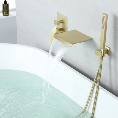 Waterfall Spout Single-Handle Tub Wall Mount Roman Tub Faucet with Hand Shower