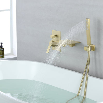 Waterfall Spout Single-Handle Tub Wall Mount Roman Tub Faucet with Hand Shower