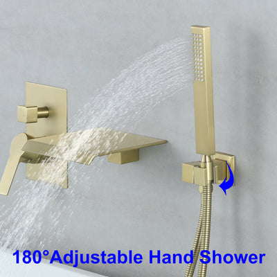 Waterfall Spout Single-Handle Tub Wall Mount Roman Tub Faucet with Hand Shower