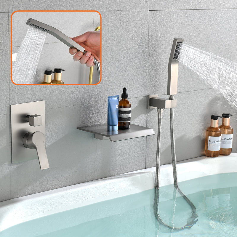 Waterfall Spout Single-Handle Tub Wall Mount Roman Tub Faucet with Hand Shower