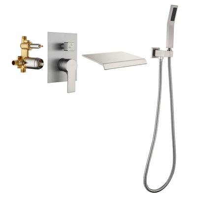 Waterfall Spout Single-Handle Tub Wall Mount Roman Tub Faucet with Hand Shower