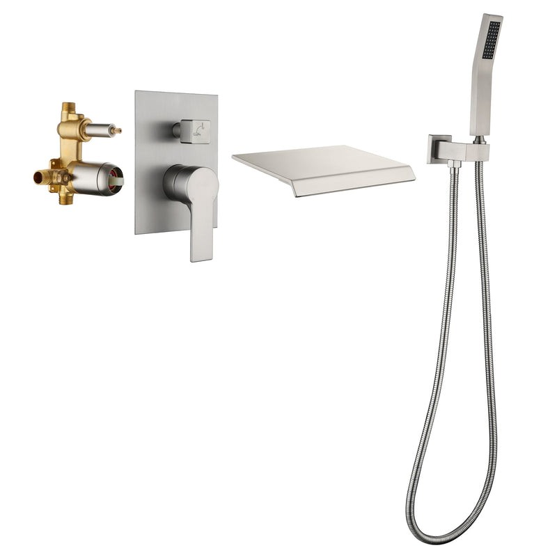 Waterfall Spout Single-Handle Tub Wall Mount Roman Tub Faucet with Hand Shower