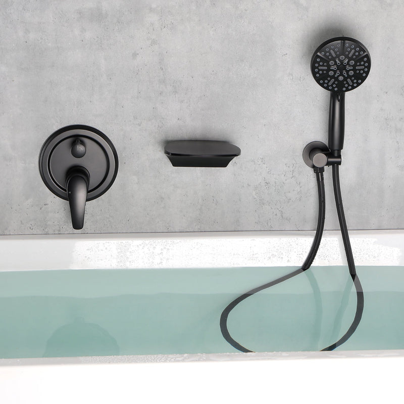 Single-Handle Wall Mount Roman Tub Faucet with 7-Spray Round Hand Shower