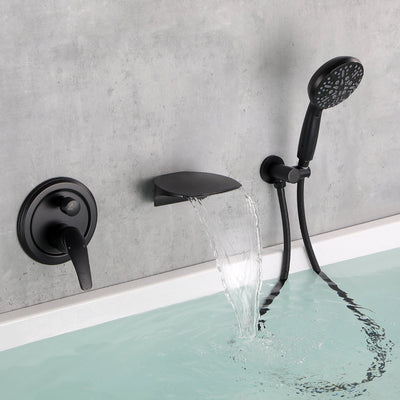 Single-Handle Wall Mount Roman Tub Faucet with 7-Spray Round Hand Shower