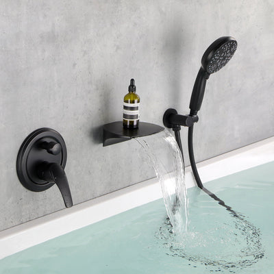 Single-Handle Wall Mount Roman Tub Faucet with 7-Spray Round Hand Shower