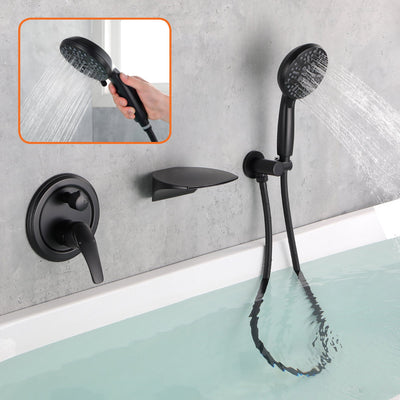 Single-Handle Wall Mount Roman Tub Faucet with 7-Spray Round Hand Shower