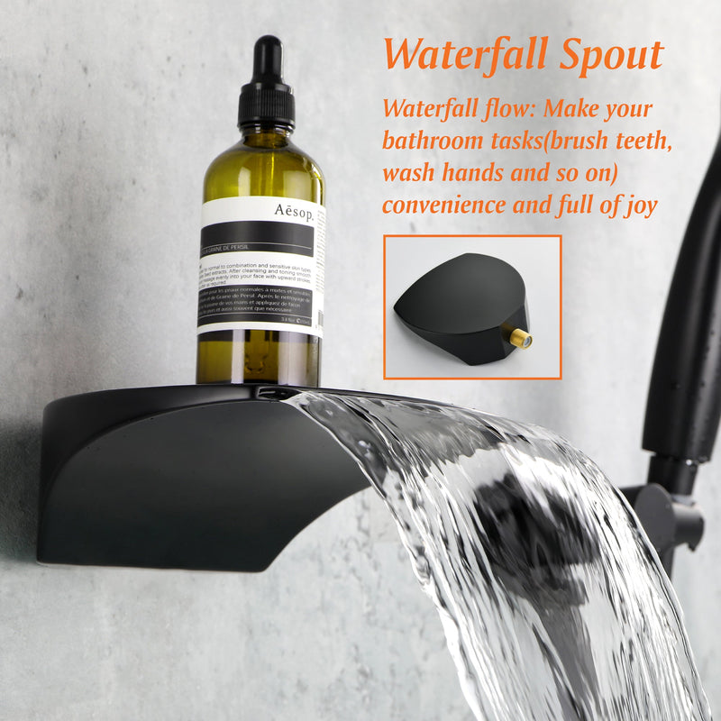 Single-Handle Wall Mount Roman Tub Faucet with 7-Spray Round Hand Shower