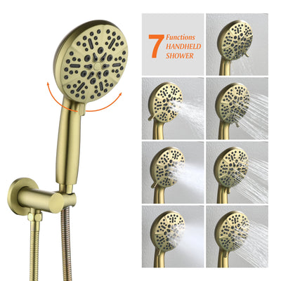 Single-Handle Wall Mount Roman Tub Faucet with 7-Spray Round Hand Shower