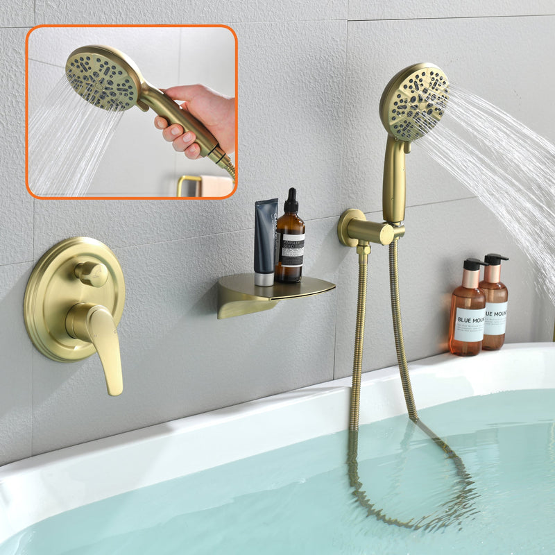 Single-Handle Wall Mount Roman Tub Faucet with 7-Spray Round Hand Shower