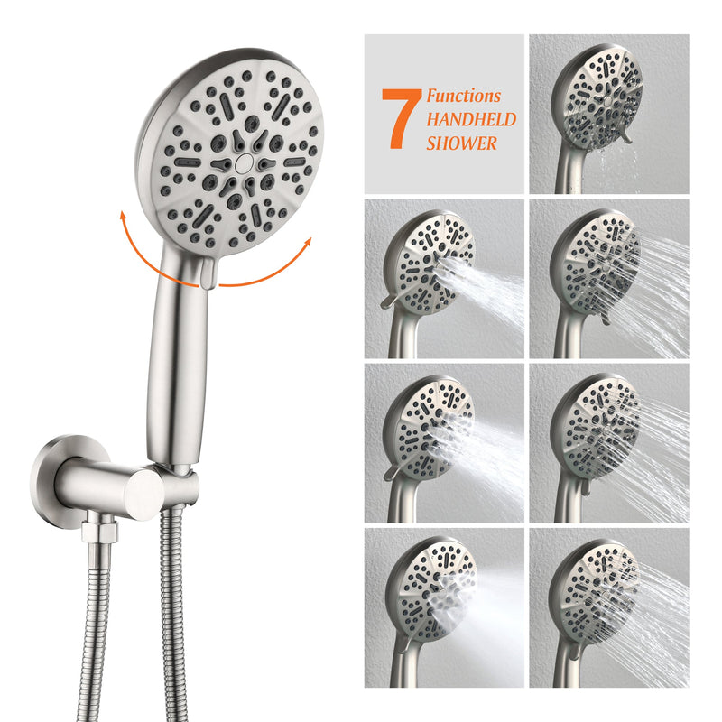 Single-Handle Wall Mount Roman Tub Faucet with 7-Spray Round Hand Shower