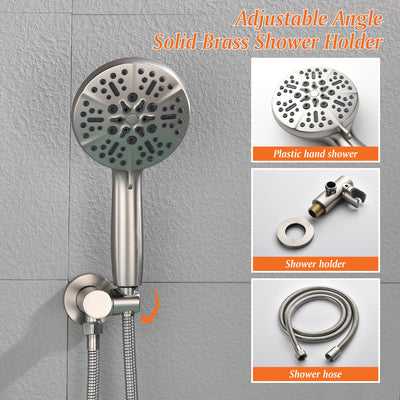 Single-Handle Wall Mount Roman Tub Faucet with 7-Spray Round Hand Shower