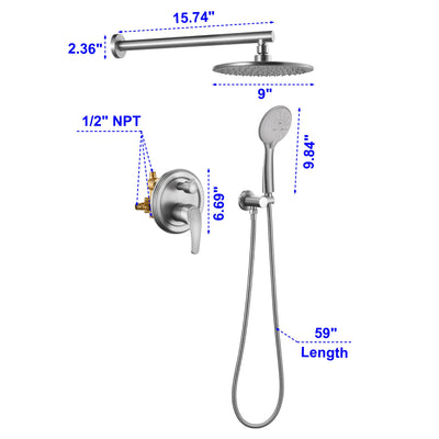 9 in. 2-Spray Patterns with 1.8 GPM Wall Mount Dual Shower Heads with 360-Degree Rotation