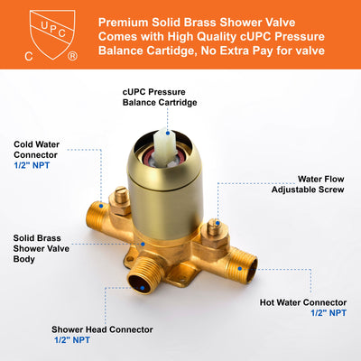 Single Handle 3-Spray Round Shower Faucet with Rough-In Valve