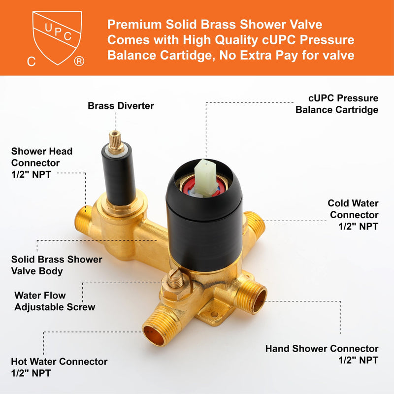 8 in. 6-Spray Patterns Tub Wall Mount Dual Fixed Shower Head