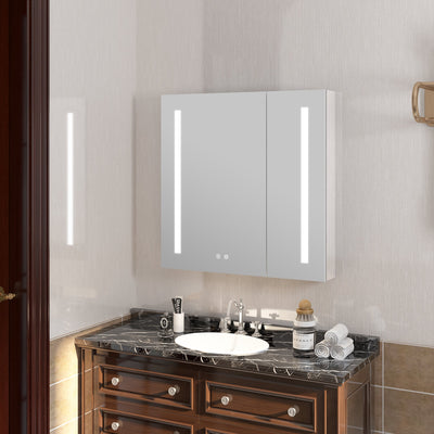 30-in x 30-in Lighted LED Surface/Recessed Mount Aluminum Mirrored Medicine Cabinet with Outlet