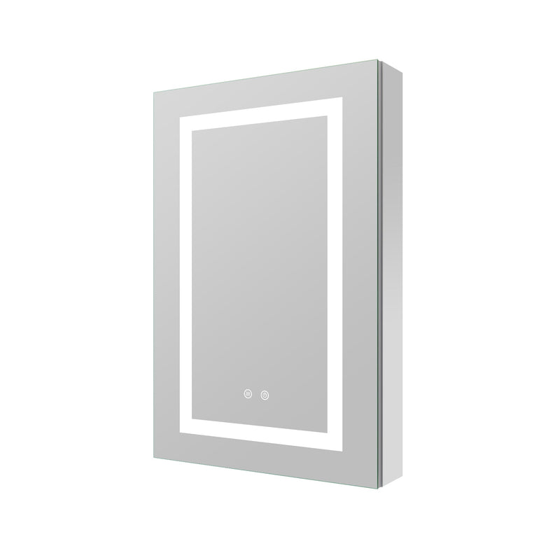 20-in x 30-in Lighted LED Surface/Recessed Mount Silver Mirrored Rectangle Medicine Cabinet with Outlet Right Side