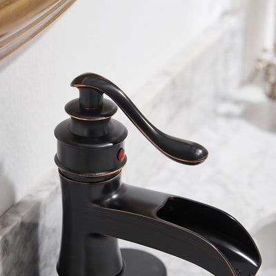 Single Hole Single Handle Sleek Stylish Bathroom Faucet with Drain Kit Included in Oil Rubbed Bronze (Valve Included)