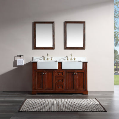 60 in. W x 22 in. D x 35 in. H Freestanding Bath Vanity Wood in Brown with White Quartz Top with White Basin