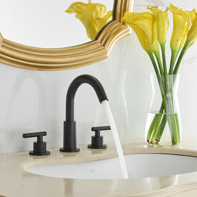 8 in. Widespread Double Handle Bathroom Faucet With Pop-up Drain Assembly in Matte Black