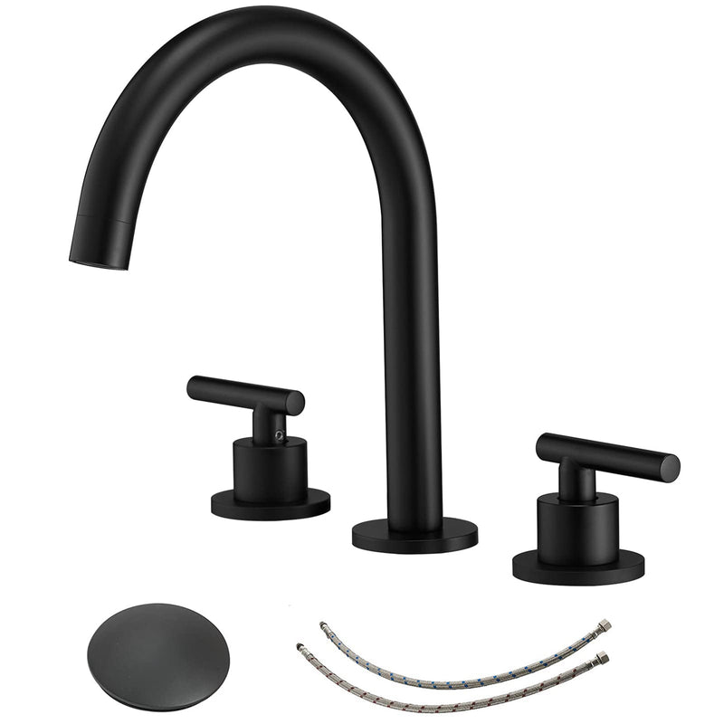 8 in. Widespread Double Handle Bathroom Faucet With Pop-up Drain Assembly in Matte Black