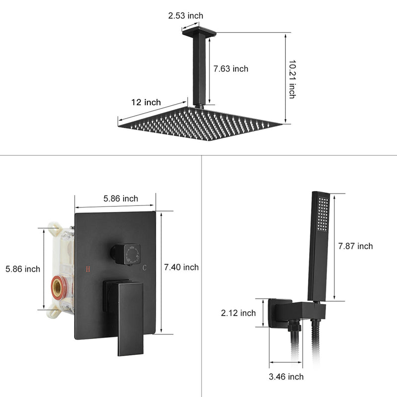 Single-Handle 2-Spray Square High Pressure Shower Faucet with 10 in Ceiling Shower Head